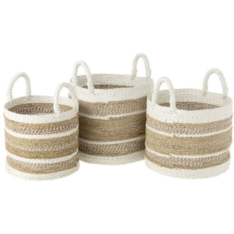 Lot de 3 Paniers de Rangement "Caro" 45cm Naturel & Blanc