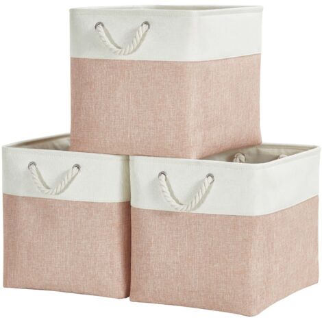 Lot de 3 paniers de rangement cubiques en tissu, boîtes d'unité de rangement cube pour organiser les vêtements, étagère, chambre d'enfant, placard de maison (rose/blanc, 33 x 33 x 33 cm)