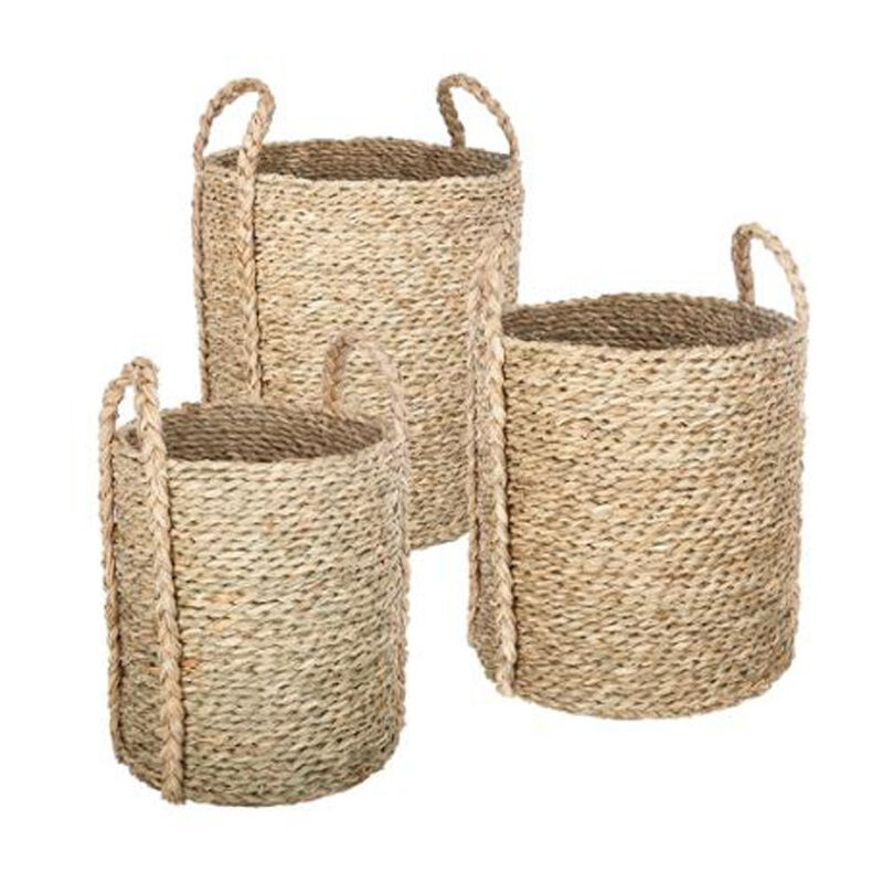 Atmosphera - Lot de 3 Paniers de Rangement Cylindrique 'Seagrass' 35cm Naturel