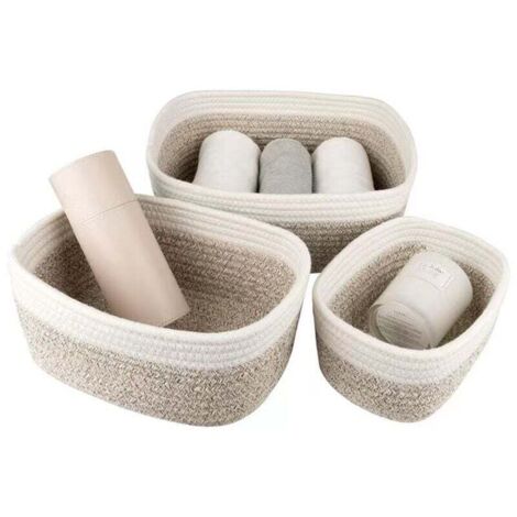 Lot de 3 paniers de rangement en corde de coton tressée, paniers de rangement pour salle de bain, table à langer, paniers tressés, empilables, polyvalents, pour décoration de chambre d'enfant