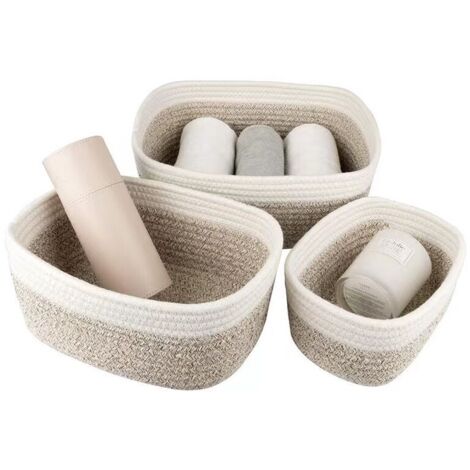 Lot de 3 paniers de rangement en corde de coton tressée, paniers de rangement pour salle de bain, table à langer, paniers tressés, empilables, polyvalents, pour décoration de chambre d'enfant