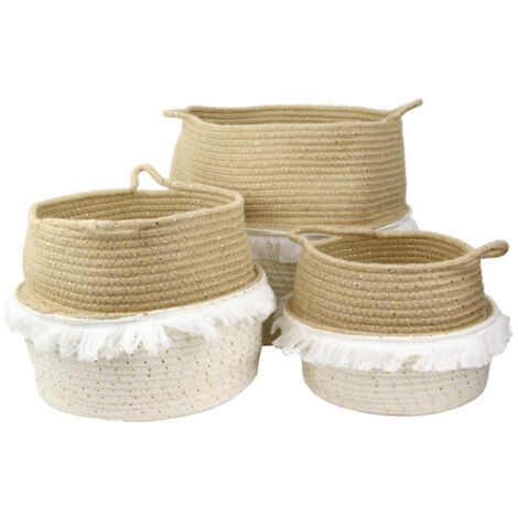 Lot de 3 Paniers de Rangement "Franges" 35cm Blanc