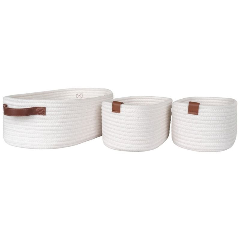 Lot de 3 Paniers Décoratifs de Rangement Jarana, Coton, Blanc, 25x35x13 cm