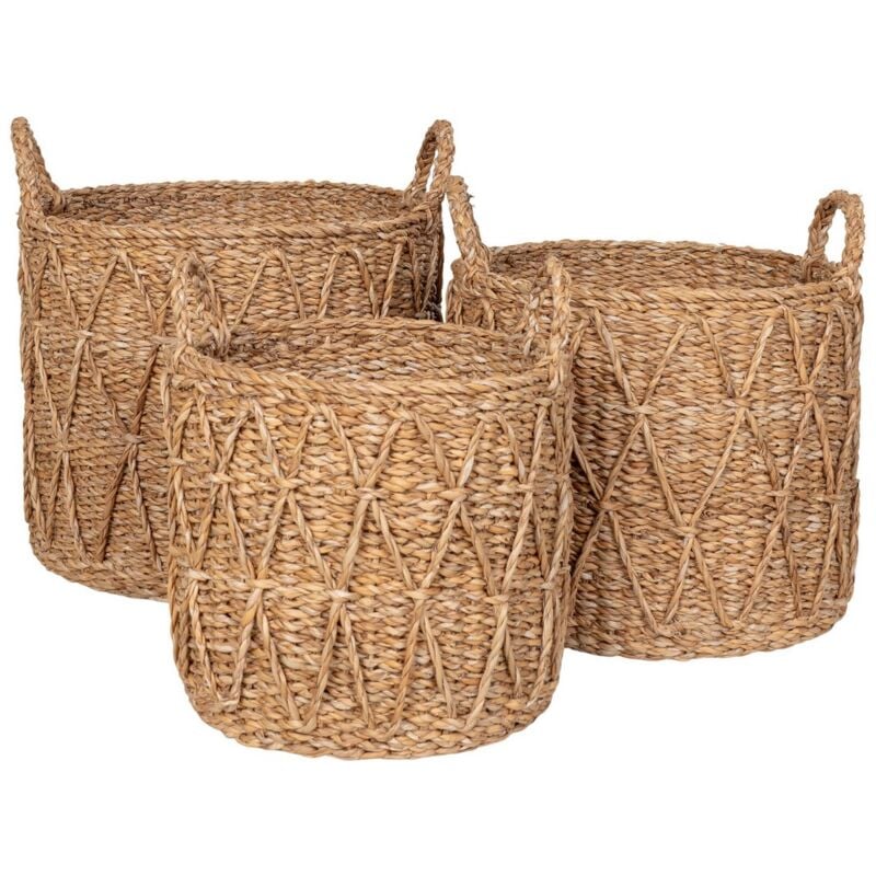 Lot de 3 Paniers Décoratifs de Rangement Krabi, Herbe de Mer, Marron, 36x36x30 cm