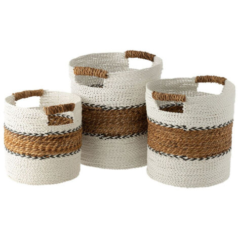 Lot de 3 Paniers de Rangement "Laura" 40cm Blanc & Naturel
