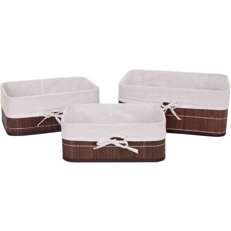 Décoshop26 - Lot de 3 paniers de rangement salle de bain maquillage en bamboo marron