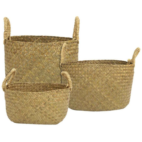 Lot de 3 Paniers de Rangement "Tressé" 34cm Naturel