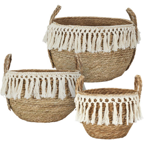 Lot de 3 paniers de rangement tressés 33x28x33 cm collection ADELAIDE marron et blanc