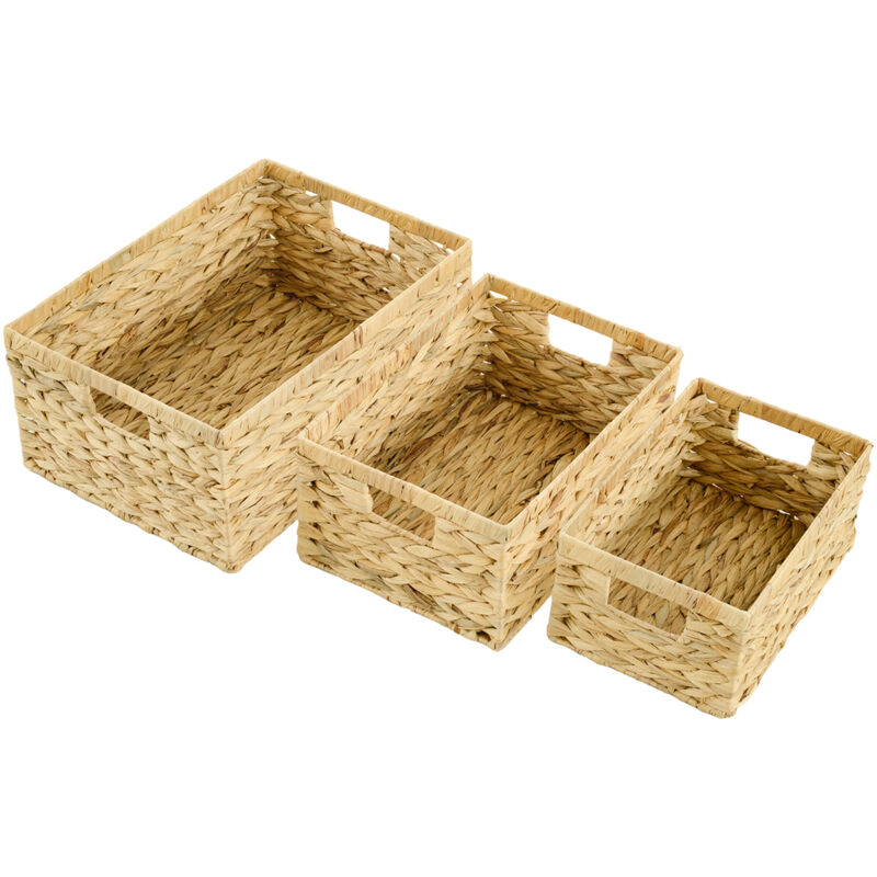 Homcom - Lot de 3 paniers de rangement tressés avec poignées naturel