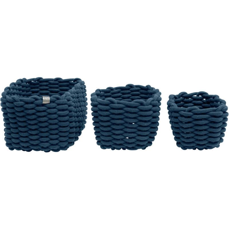 Lot de 3 Paniers de rangement tressés grosses mailles tom tailor x Wenko Panier de rangement pour salle de bain, cuisine, chambre enfants, Rangement