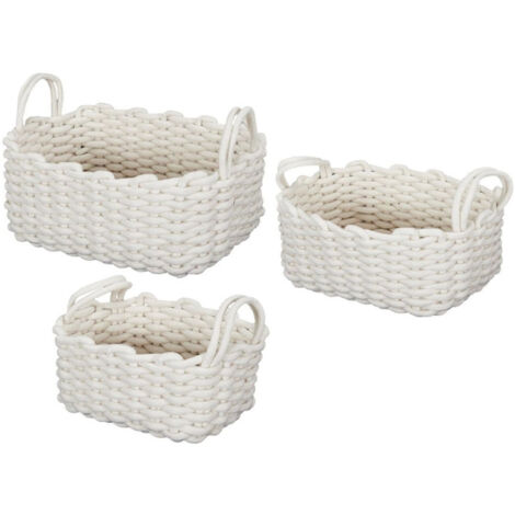 Lot de 3 Paniers de Rangement "Tricot" 45cm Blanc