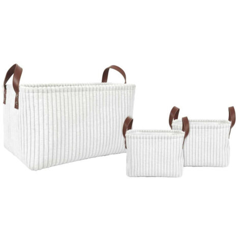 Lot de 3 Paniers de Rangement "Velours Côtelé" 36cm Blanc