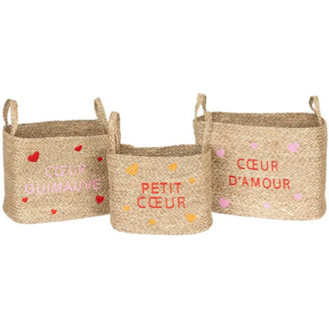 Lot de 3 Paniers Déco "Amour" 38cm Naturel