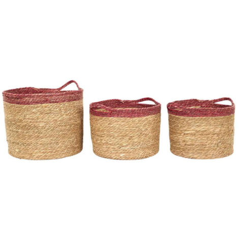 Lot de 3 Paniers Déco "Bicolore Tressé" 35cm Rose