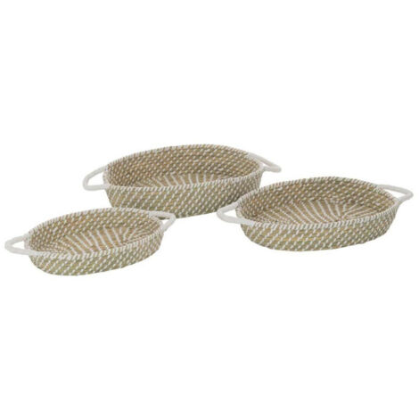 Lot de 3 Paniers Déco "Daren" 47cm Naturel & Blanc