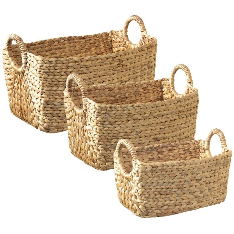 Lot de 3 Paniers en Jacinthe d'eau avec poignées - Calicosy