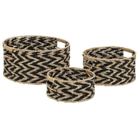 Lot de 3 Paniers en Roseau "Angie" 38cm Noir & Naturel