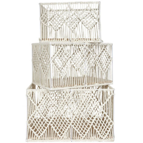 Lot de 3 Paniers Gigognes "Boho" 37cm Beige