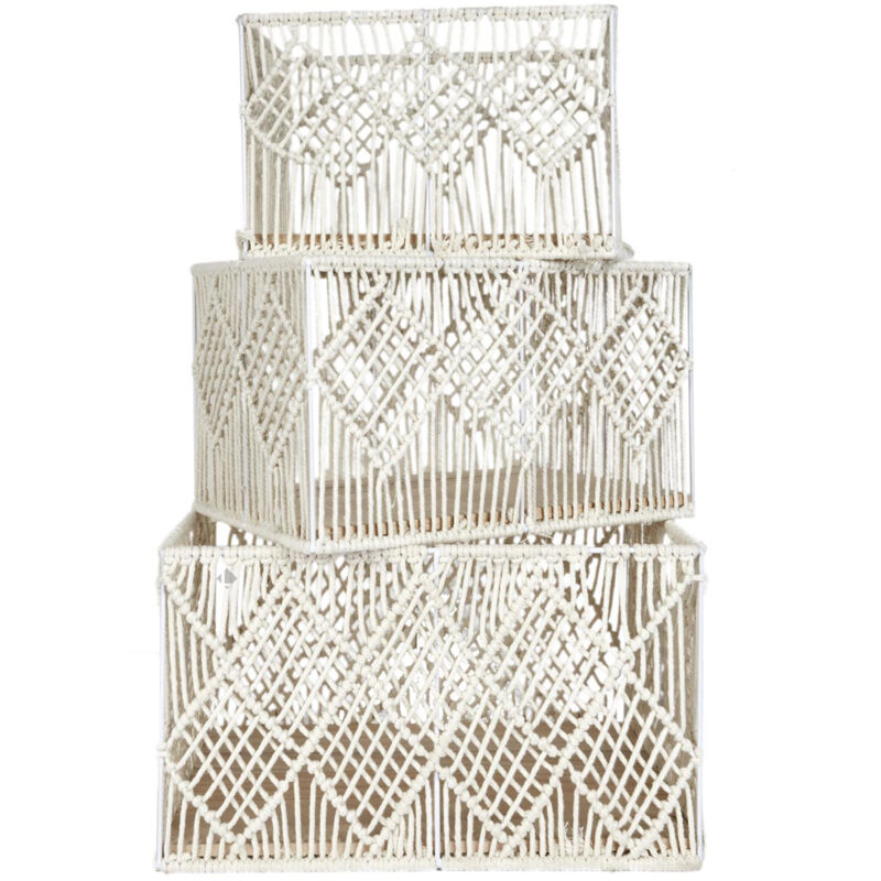 Lot de 3 paniers rectangulaires bohème collection gigogne coloris beige