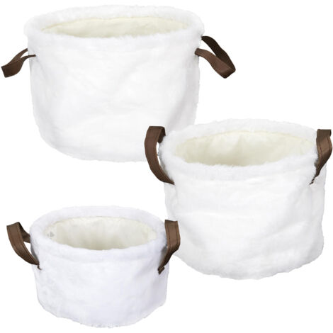 Lot de 3 paniers ronds fausse fourrure collection FOURRURE coloris blanc
