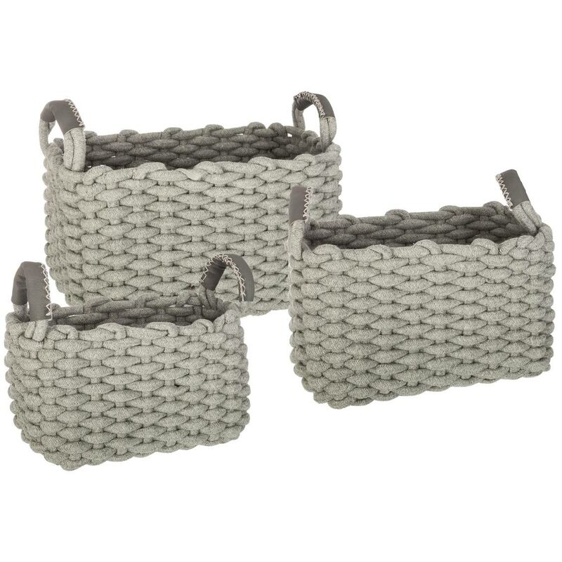 Set de 3 paniers à anses rectangulaires tricot coton L24 28 35cm Atmosphera créateur d'intérieur