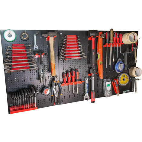 Lot de 3 panneaux acier pour rangement d'outil - Mur à 74 outils -  porte outil mural - 120 cm x 59 cm