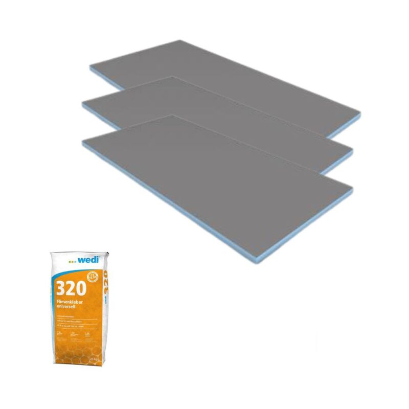 Pack 3 panneaux de construction Wedi 125 x 60 x 0,4 cm + colle à carrelage universelle 320