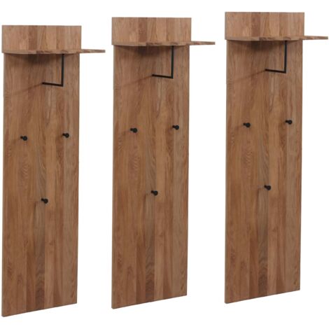 Lot de 3 panneaux de penderie murale porte-manteau mural avec étagère et crochets bois massif de chêne 040008801