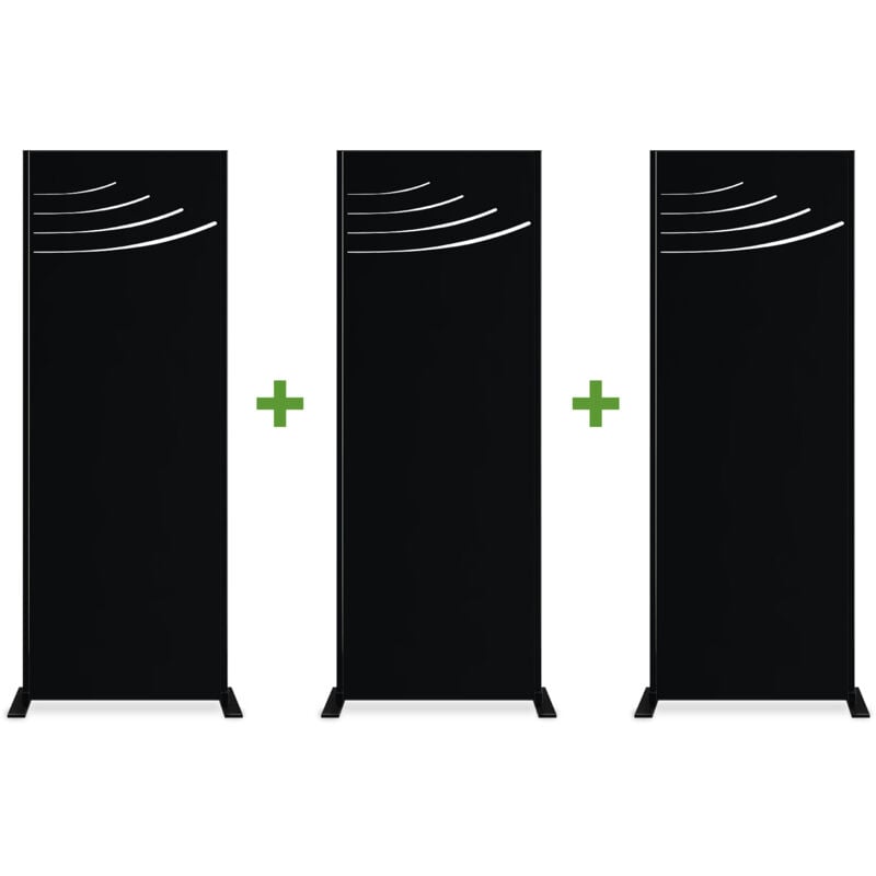 Lot de 3 panneaux décoratifs VELETA Noir H.160cm motifs sur le haut