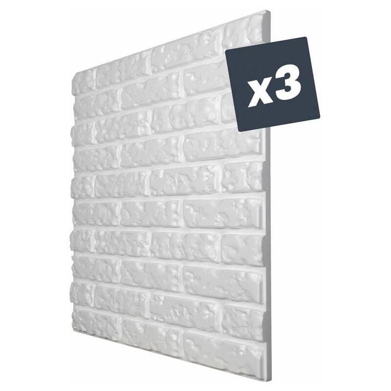 Decoon - Lot de 3 Panneaux muraux décoratif 3D Polystyrène effet Briques - 60x60x2,5 cm - 1,08m2