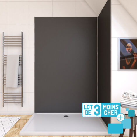 Aurlane – Lot de 3 panneaux muraux pour salle de bains en aluminium gris – Dimensions 120x210cm – Panneaux recoupables pour installation rapide