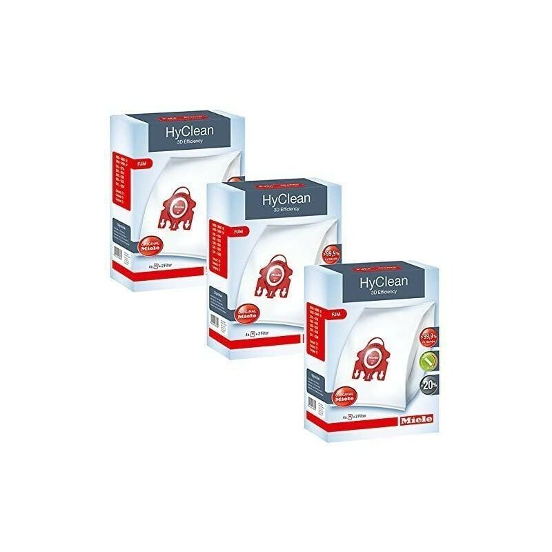 Miele - Lot de 3 boîtes de sacs fjm Hyclean 3D Efficiency pour aspirateur Compact S700 S4000 et S6000