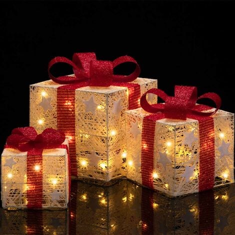 Lot de 3 paquets cadeaux lumineux de Noël avec étoiles Décoration