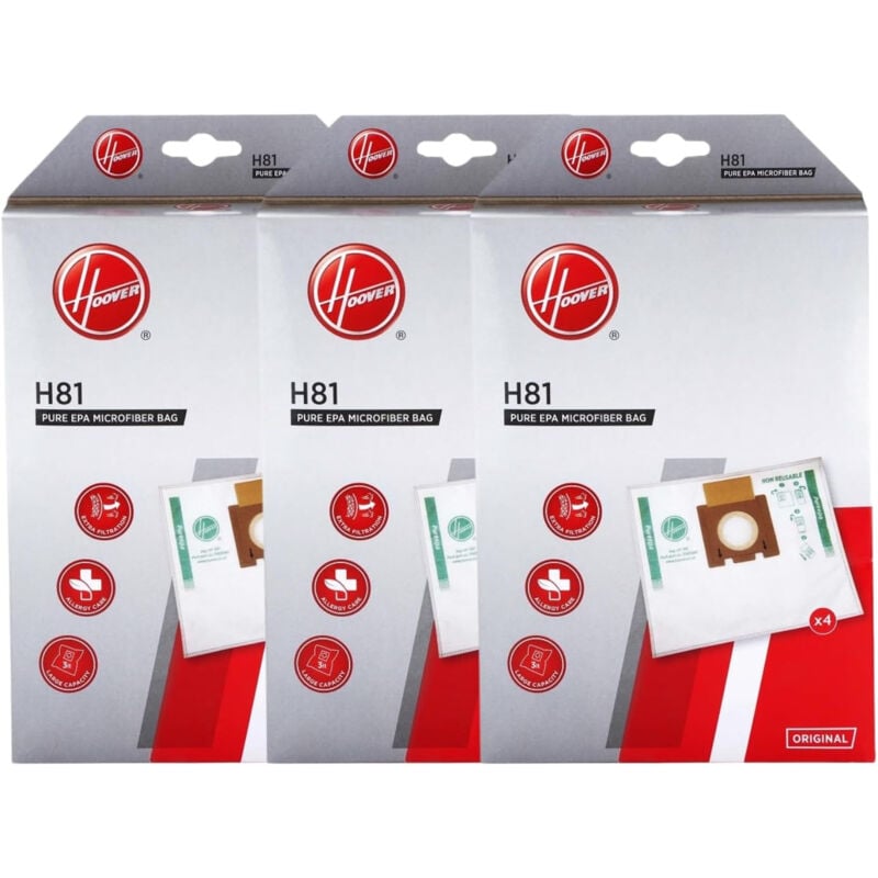 Lot de 3 paquets de 4 sacs H81 microfibres pour aspirateurs Hoover Telios Extra - 35602586