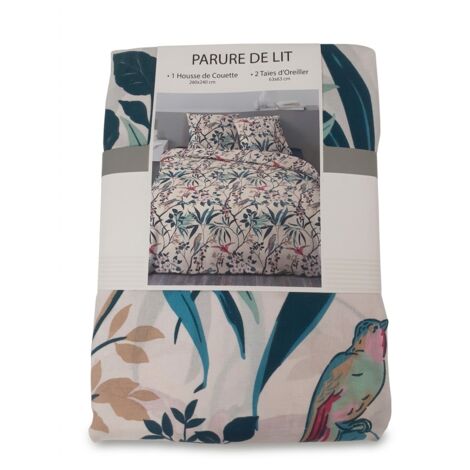 Lot de 3 - PARURE DE LIT - 260x240cm - Motifs Nature Oiseaux - Format King Size - Neuf - Voir photos