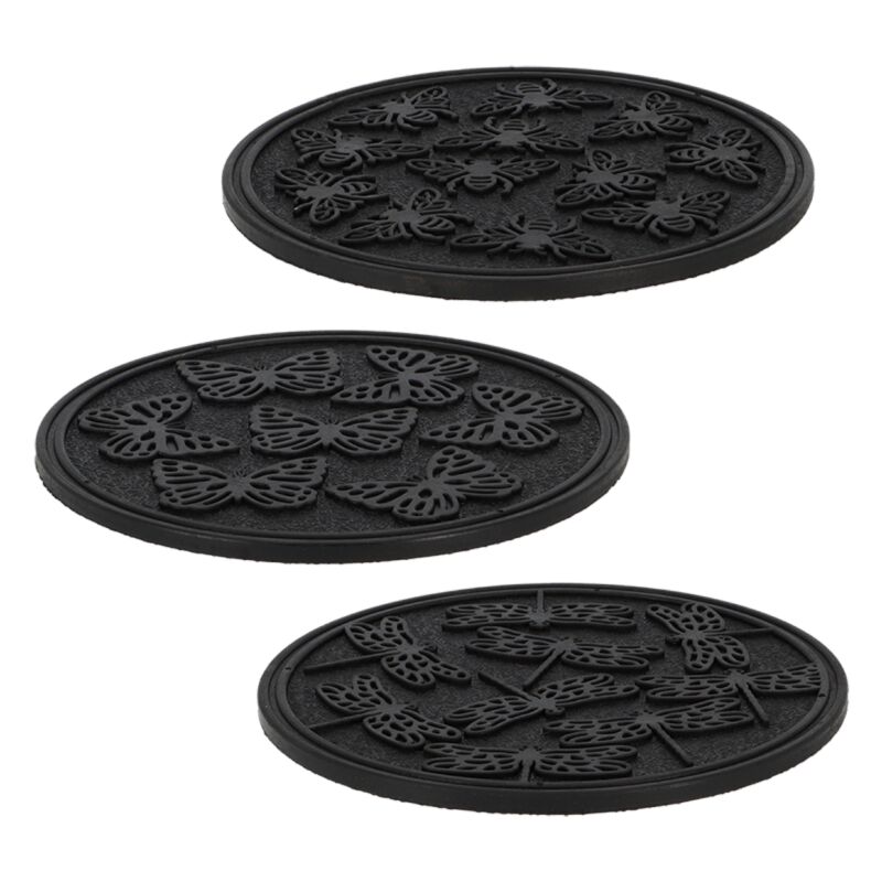 Esschert Design - Lot de 3 pas japonais rond en caoutchoux à motifs insectes - Modèle aléatoire - d 30 cm - Livraison gratuite