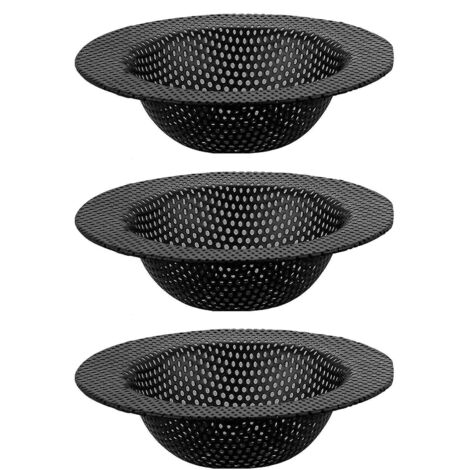 Lot de 3 passoires d'évier à mailles fines, compatibles avec la plupart des éviers de cuisine - Noir-L