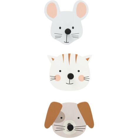 Lot de 3 Patères Déco Animaux 10cm Multicolore