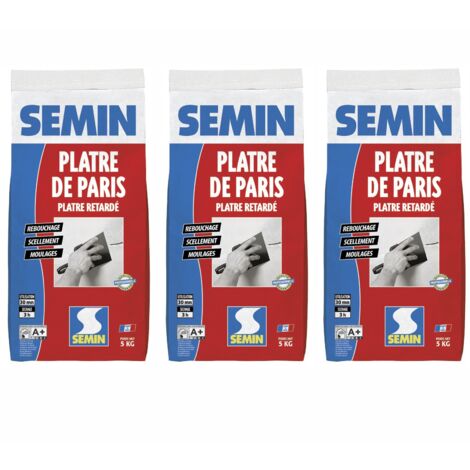 Lot de 3 pâtre de Paris pour moulages, scellements et rebouchage Semin - intérieur - sac de 5 kg