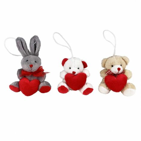 Lot de 3 Petites peluches Ours et lapin - Décoration de sapin