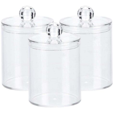 Lot de 3 petits porte-cotons-tiges, pot de pharmacie transparent de 280 ml, distributeur de produits de beauté