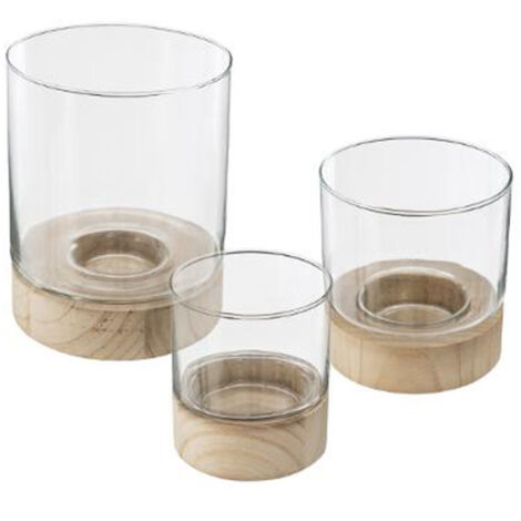 Lot de 3 Photophores en Verre "Eté" 20cm Transparent