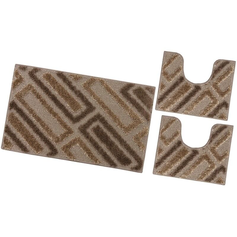 Lot de 3 Pièces Tapis de Bain Moderne Doux Antidérapant Lavable Absorbant - Marron