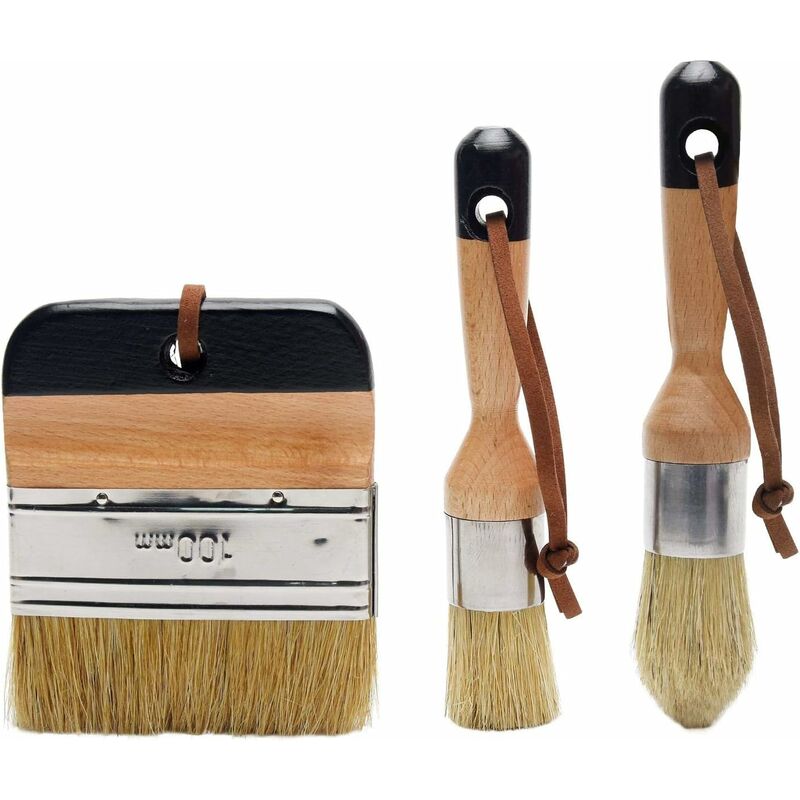 Lot de 3 pinceaux à peinture à la craie et à la cire - Poils naturels - Manche en bois - Pinceaux pour peinture et épilation à la craie - Pinceaux