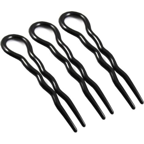 Lot de 3 pinces à cheveux en forme de U en plastique noir long de 3,34 pouces pour tresses et styler