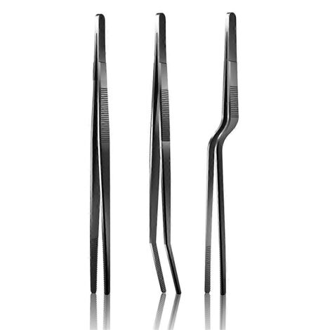 Lot de 3 pinces à épiler fines de 30 cm, extra-longues, en acier inoxydable