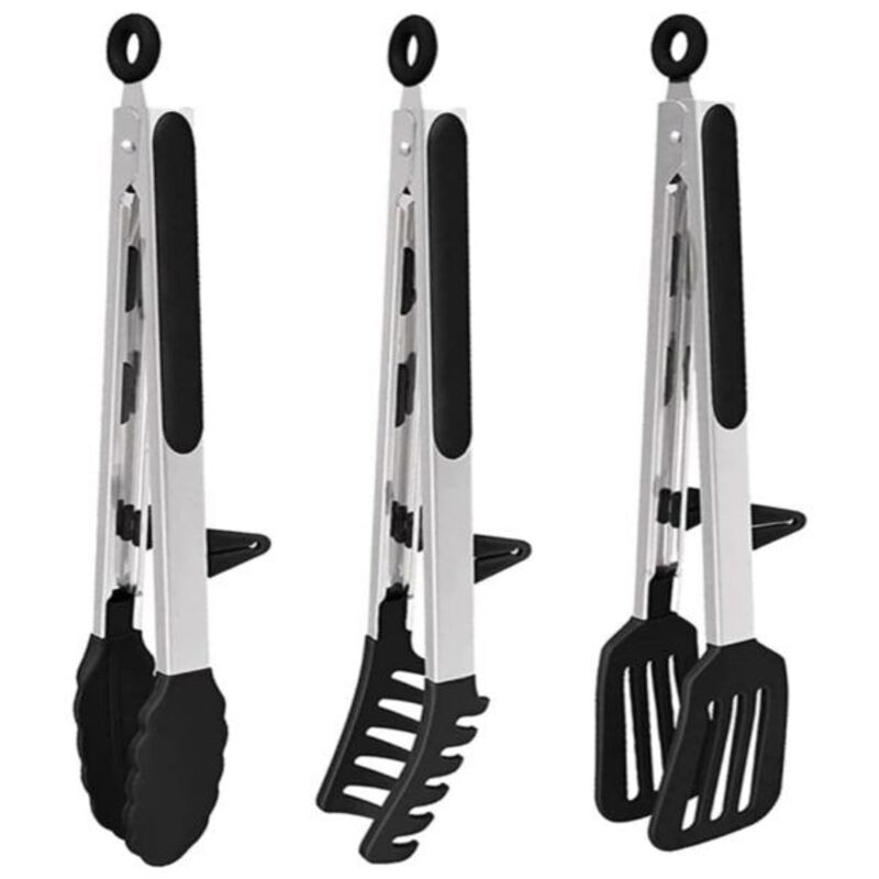 Lot de 3 pinces à spaghetti en silicone avec support pour aliments, pinces à grill, pinces à spaghetti, pinces de cuisine, pince