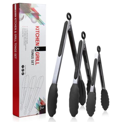 Lot de 3 pinces de cuisine en silicone résistantes à la chaleur, pinces barbecue cuisson