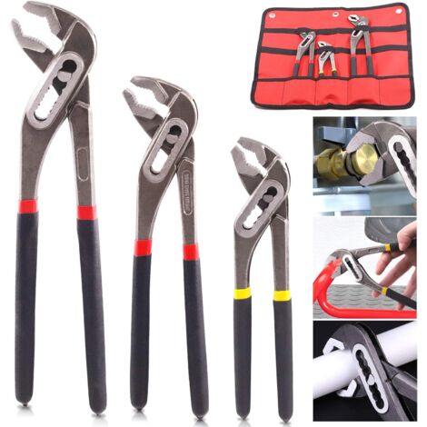 Lot de 3 pinces pour pompe à eau, large capacité mâchoire, pince joint rainure et languette, réglage fin par bouton poussoir, poignées plomberie réglables changement rapide -