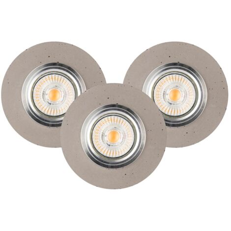 Lot de 3 Plafonnier encastrable en Béton Gris Disque 10 cm VITAR